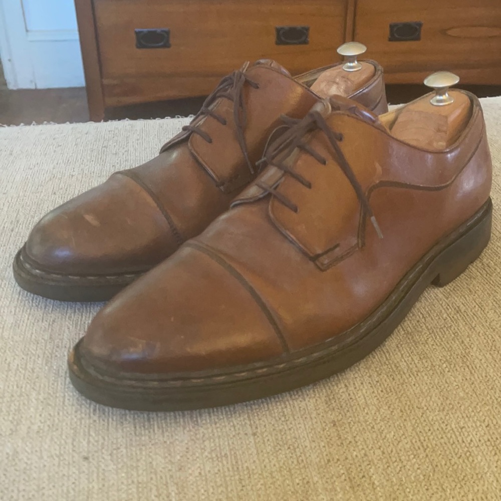 Heschung Dark Cap Toe Brown Leather Men’s Oxford Dress Shoes Size 11.5 D